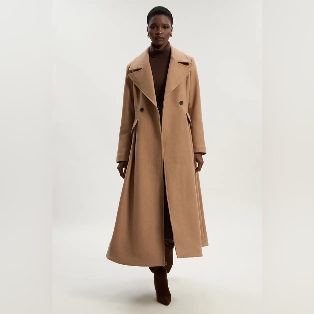Karen Millen Long Camel Double-Breasted Wool Coat